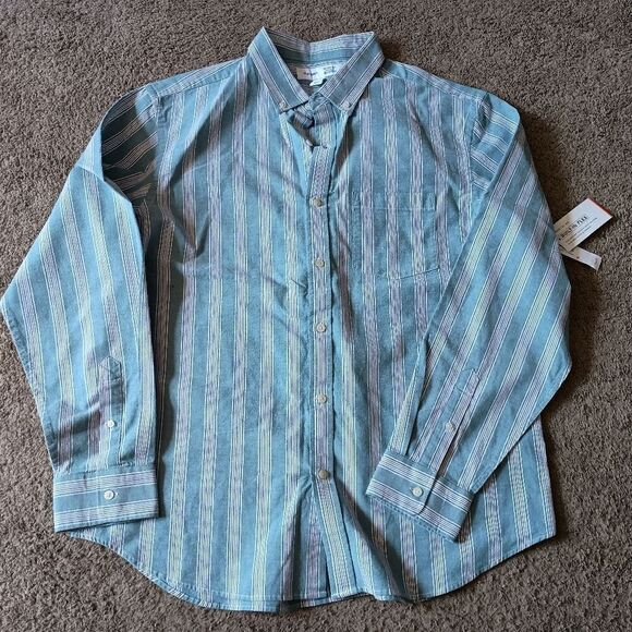 Old Navy Men's Striped Button Up Blue Collared Shirt Size XL BRAND NEW WITH TAGS - Picture 1 of 4